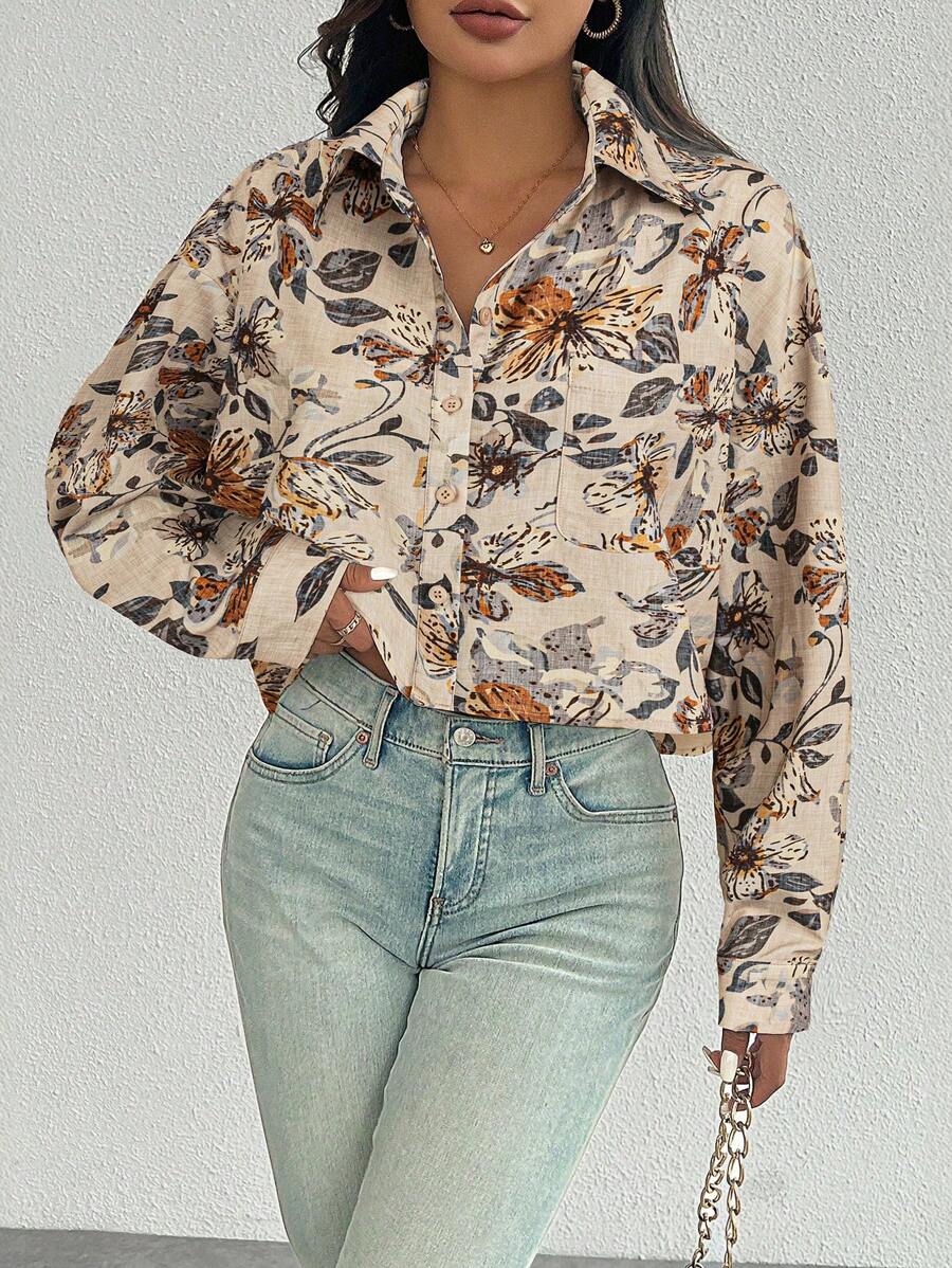 floral multicolor button front long sleeve casual shirt (printed)