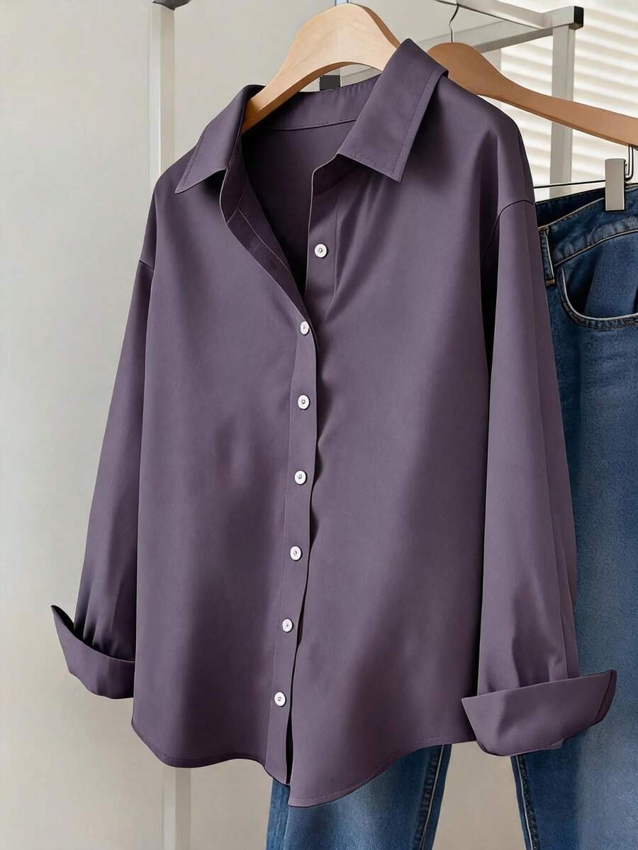 purple patchwork cotton button-down shirt