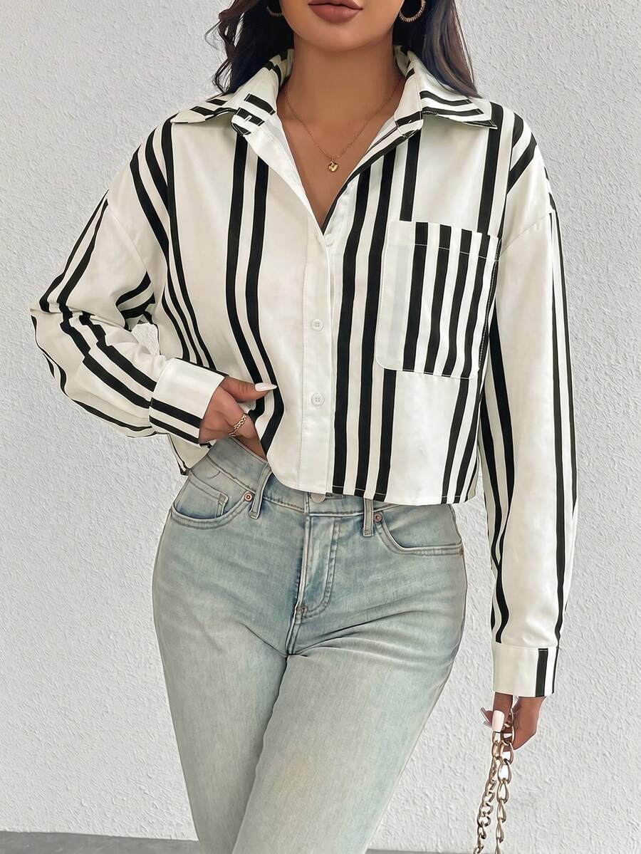 striped apricot button front long sleeve casual shirt