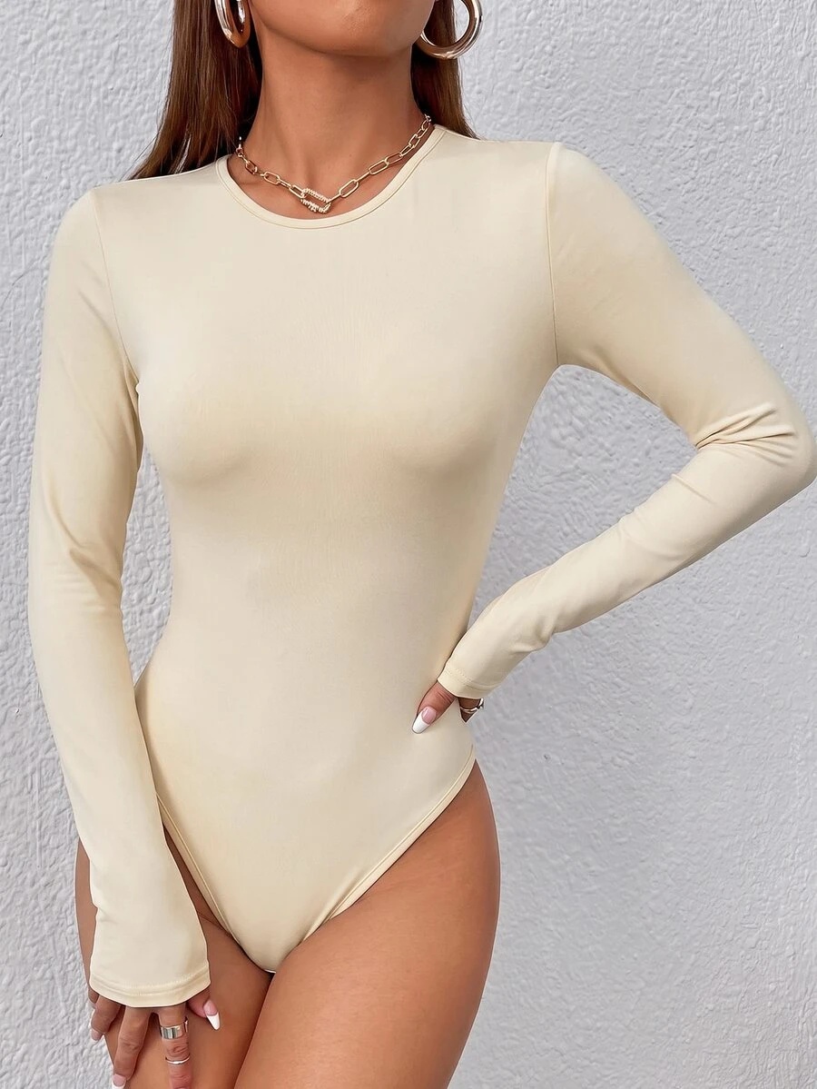 apricot long sleeve slim fit bodysuit