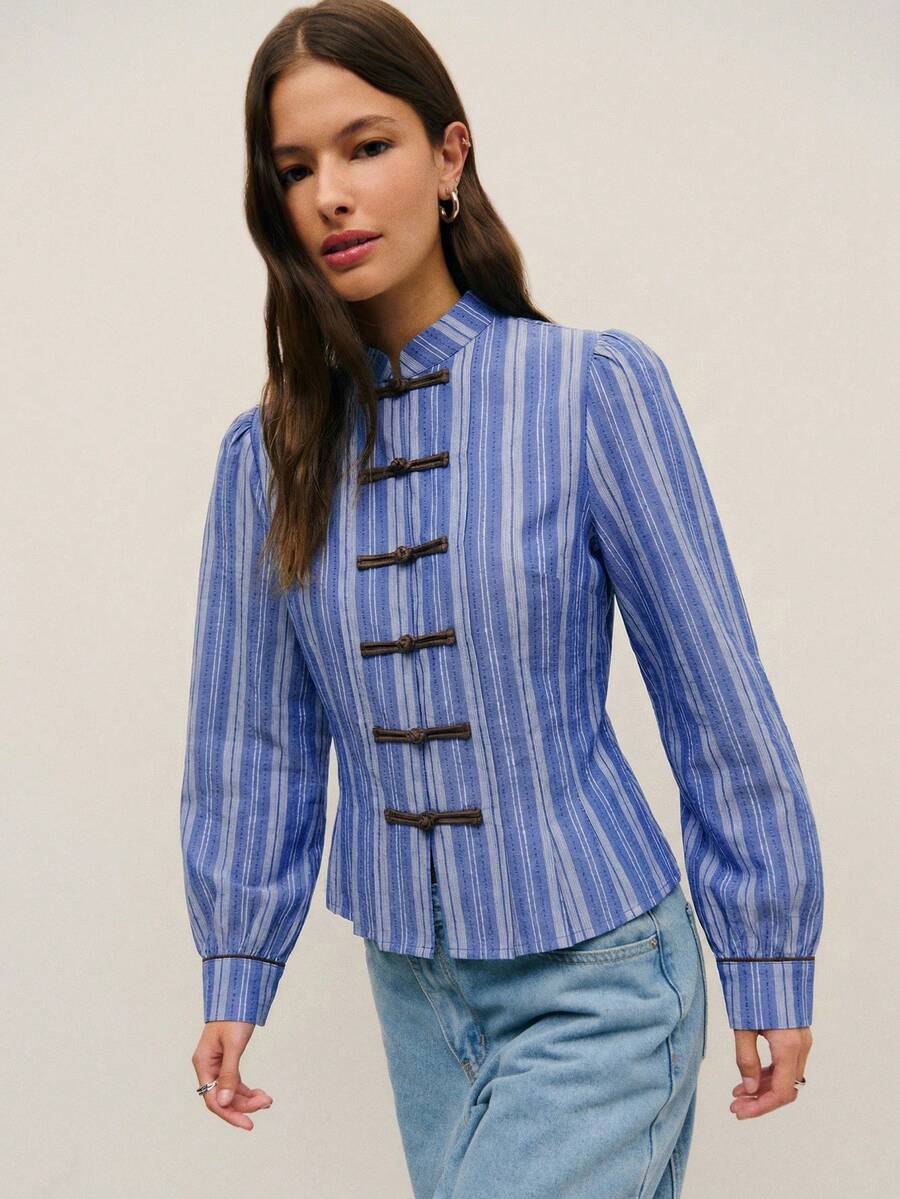 blue striped tailored jacket