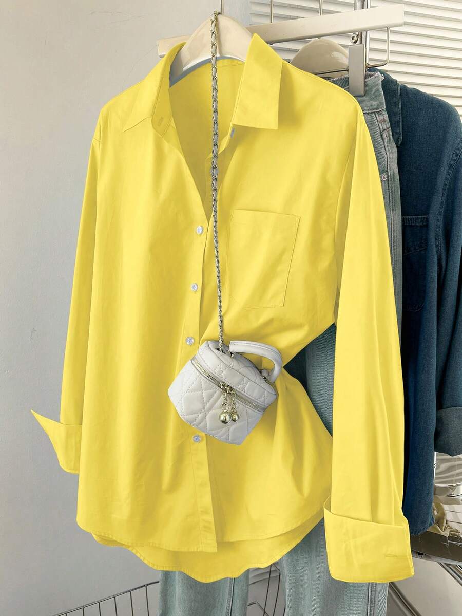 mustard yellow cotton button down shirt
