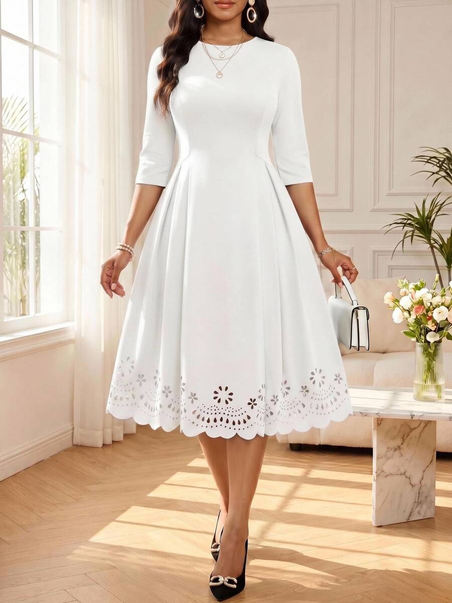 pure white leopard print midi dress
