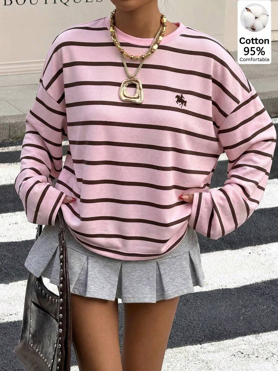 pink striped casual sporty autumn sweatshirt