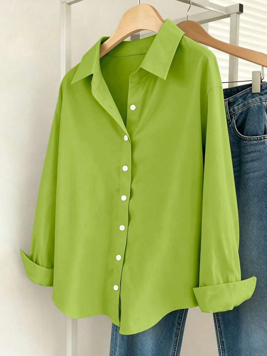 green patchwork cotton button-down shirt