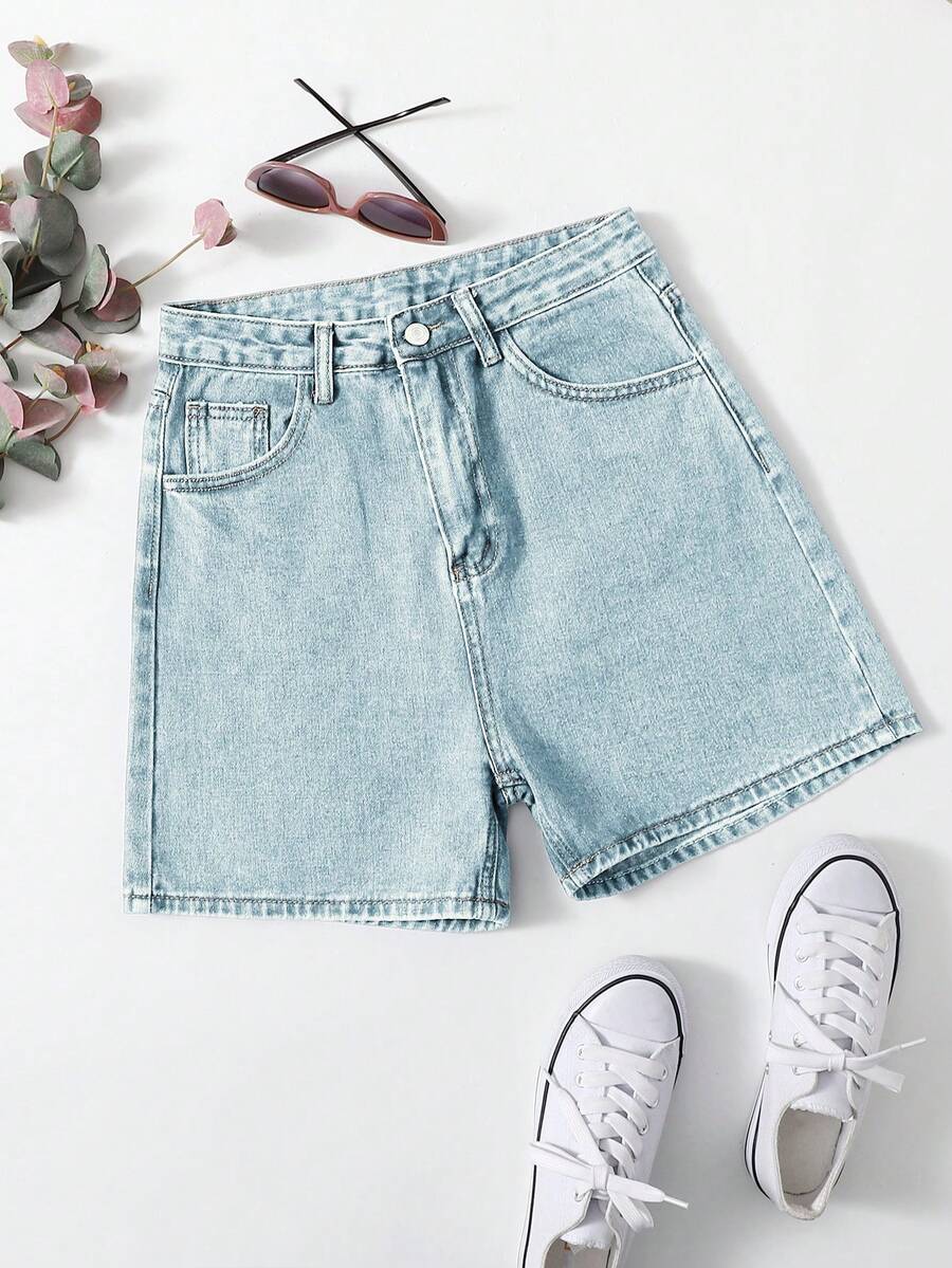 blue high waisted denim shorts