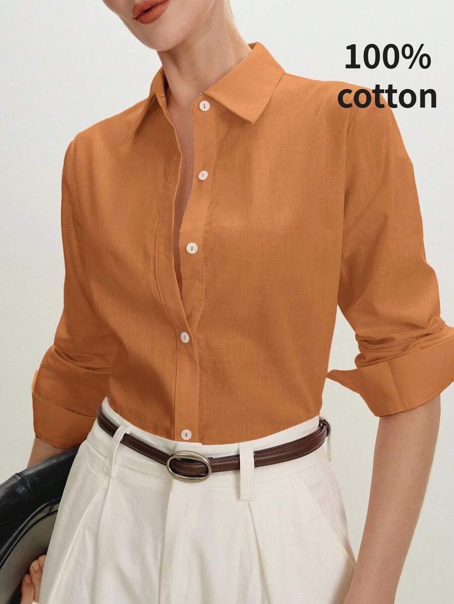 brown shirt turn-down collar