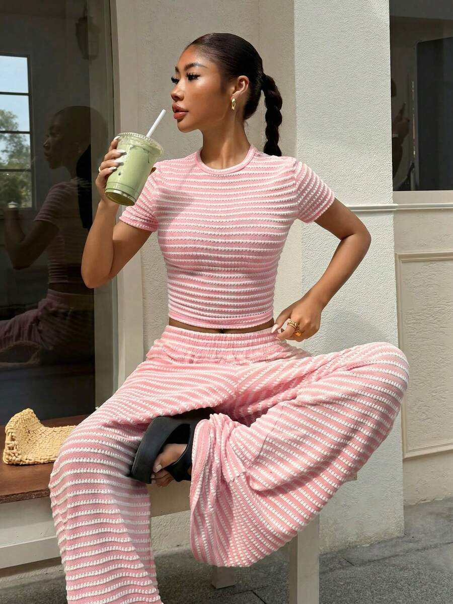 loose striped pink casual sweatpants