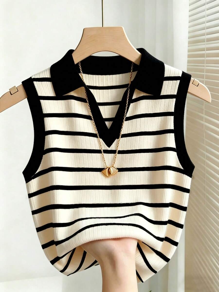 black and gold striped knit sweater vest