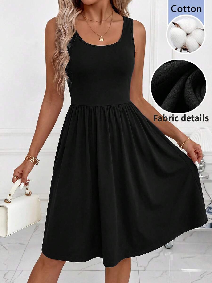 black cotton round neck sleeveless casual summer dress