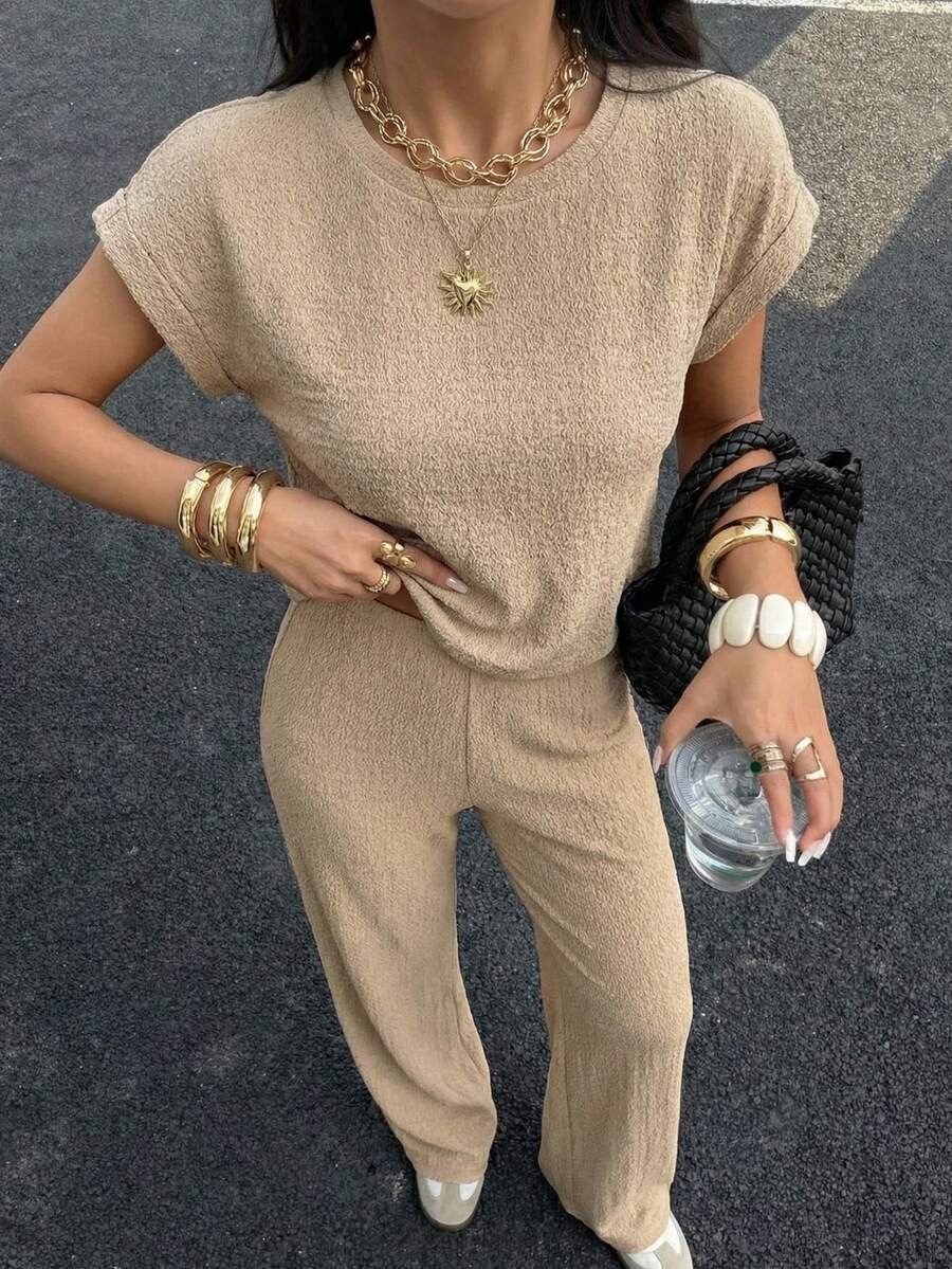 khaki knitted casual loungewear set
