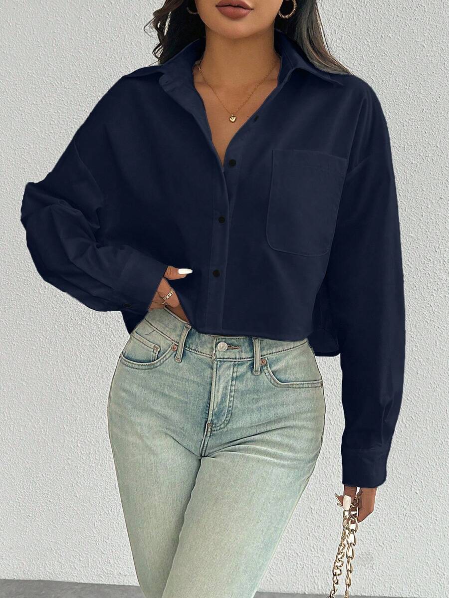 royal blue button front long sleeve casual shirt