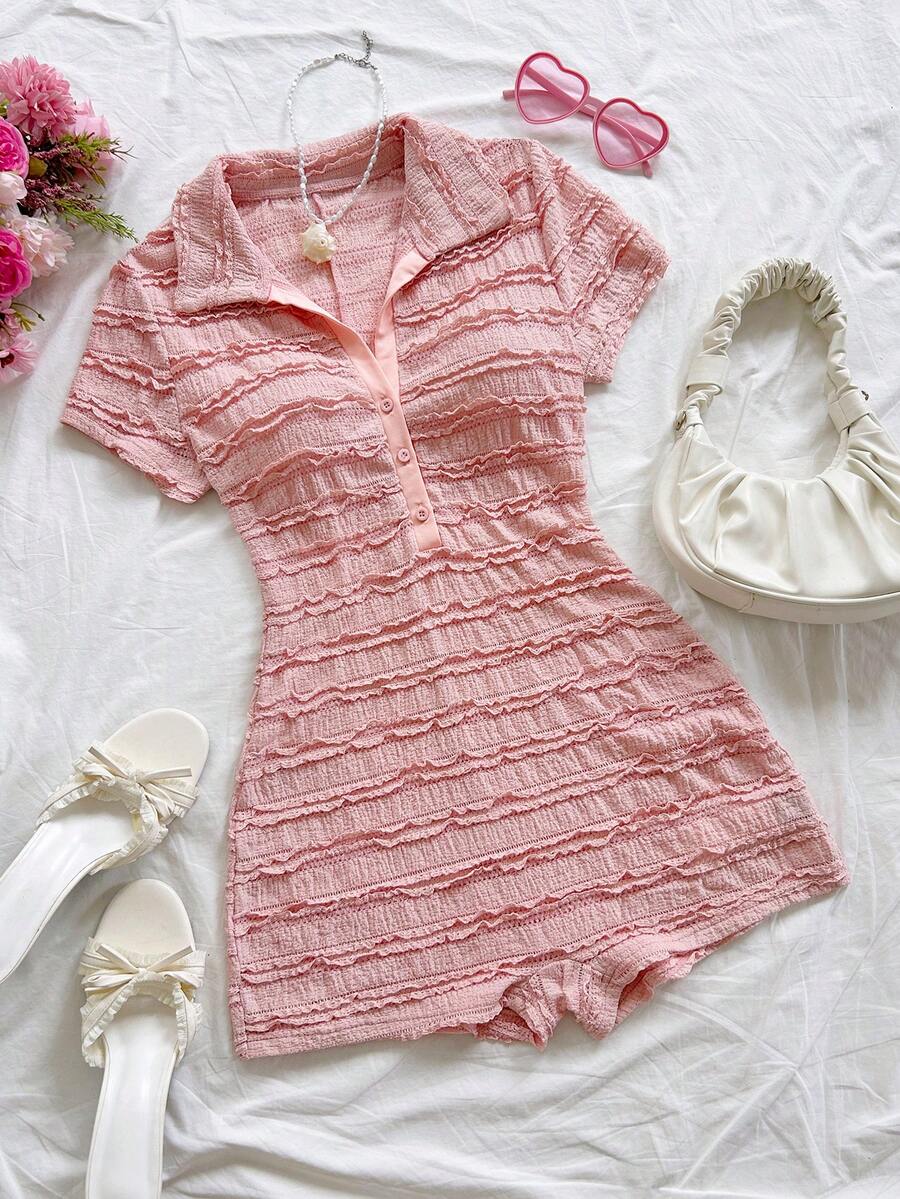 striped pink and blue collared playsuit