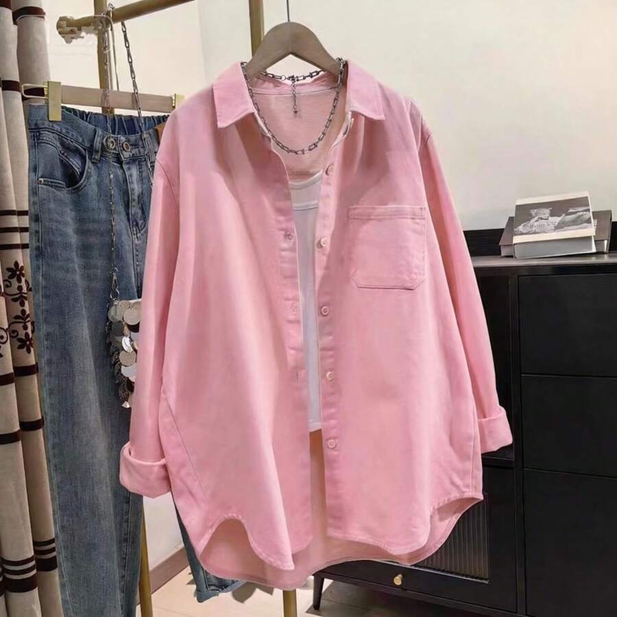 solid pink cotton button-down casual shirt