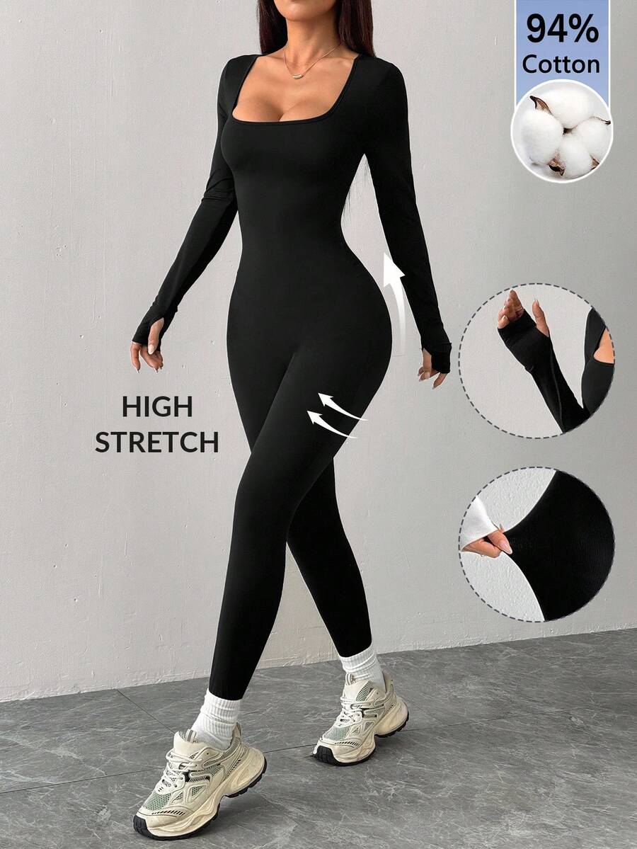 onyx long sleeve square neck jumpsuit