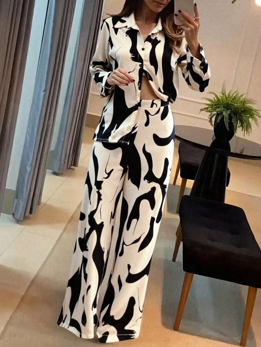monochrome abstract long sleeve coord set