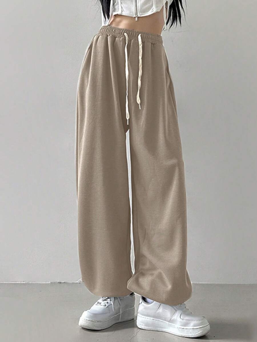 apricot drawstring waist casual jogger sweatpants