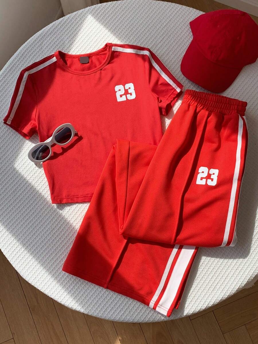 loose red casual sweatpants
