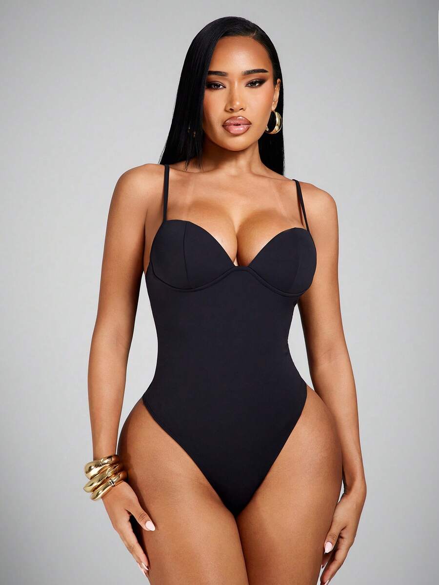 black padded cup suspender bodysuit