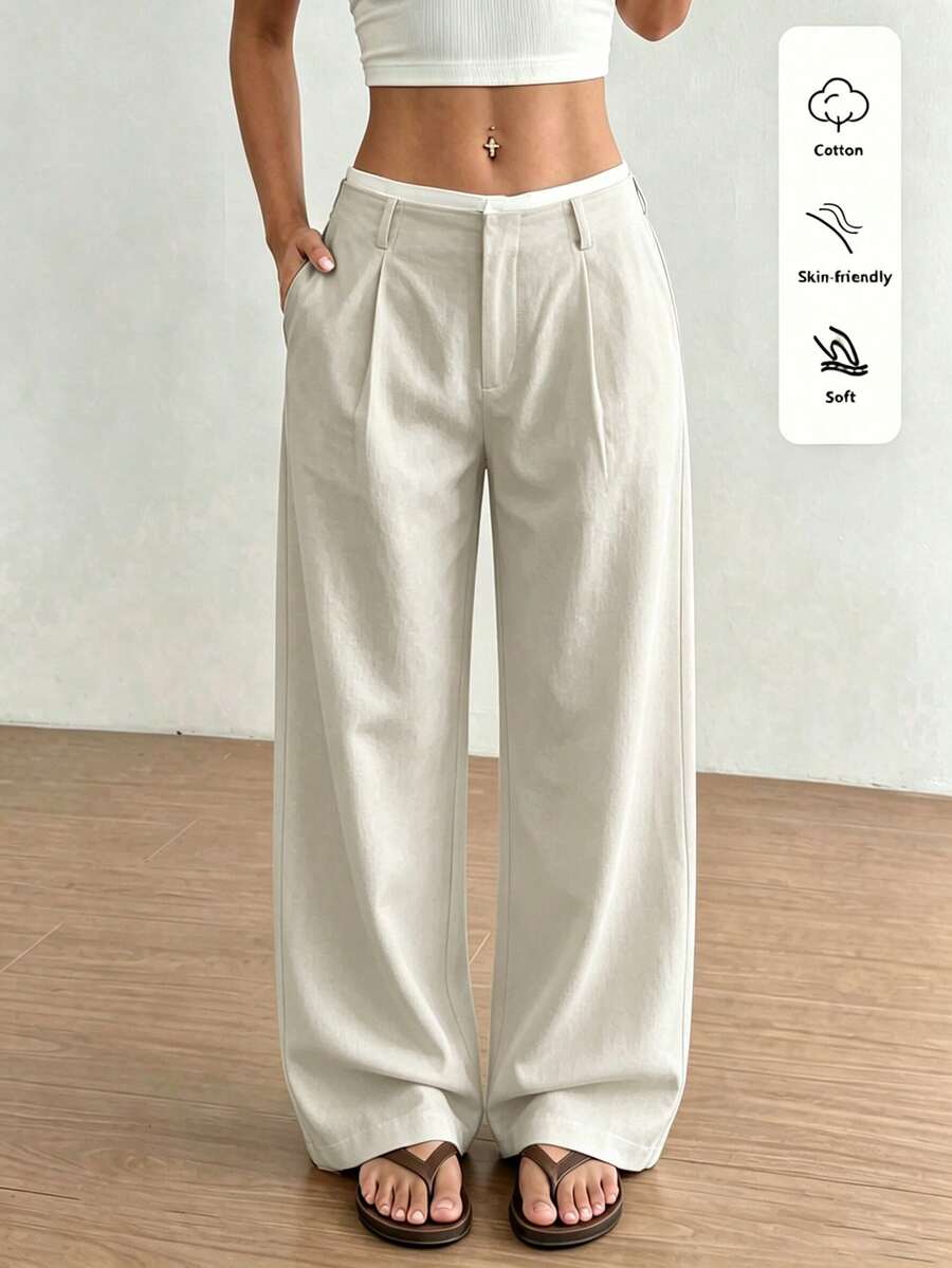 versatile apricot draped straight leg trousers