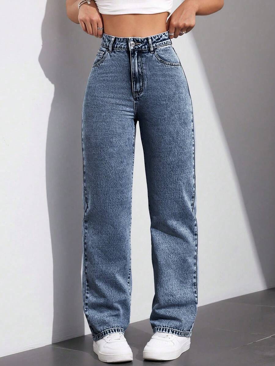 faded wash straight-leg denim jeans