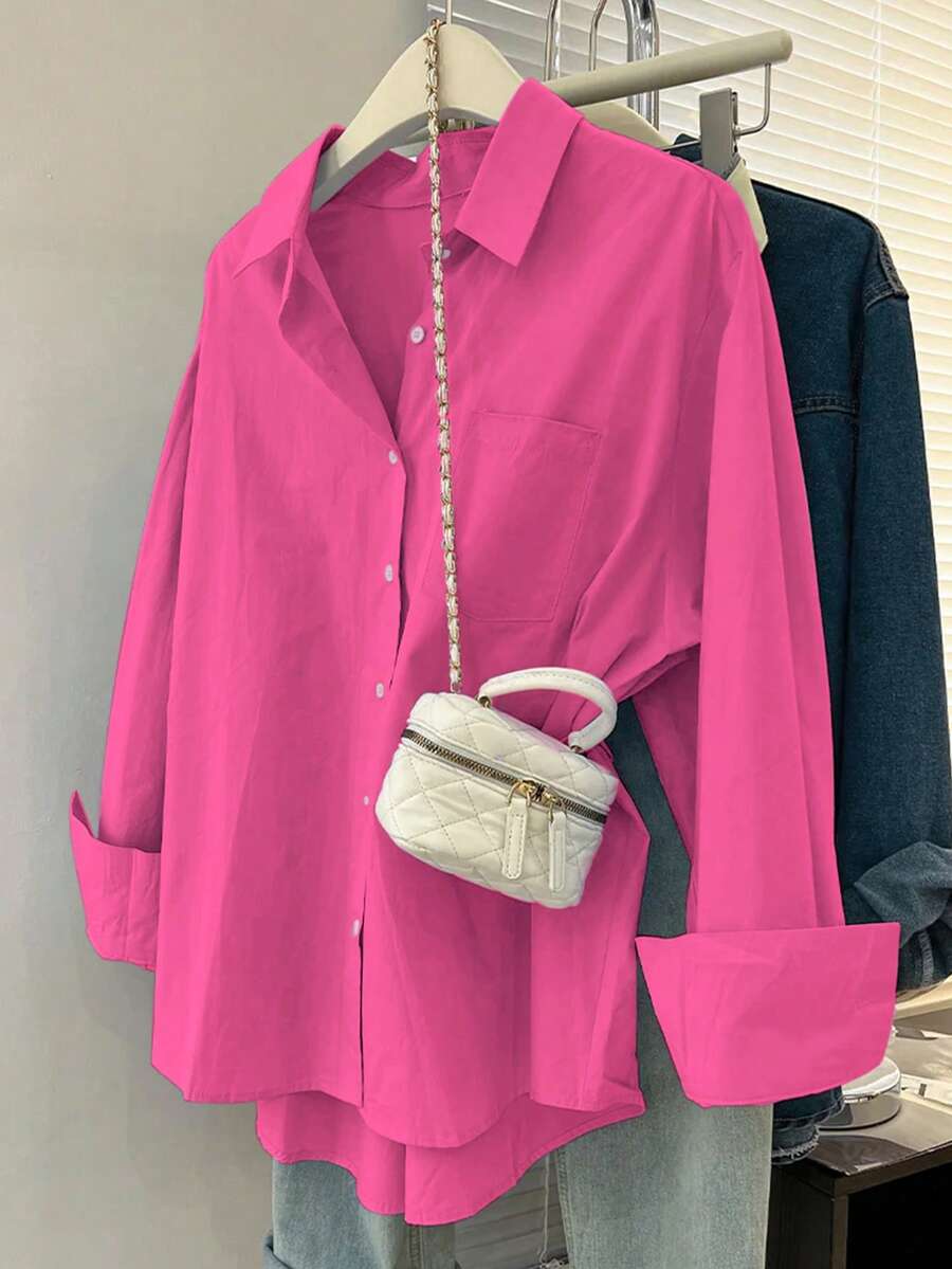 hot pink cotton button down shirt