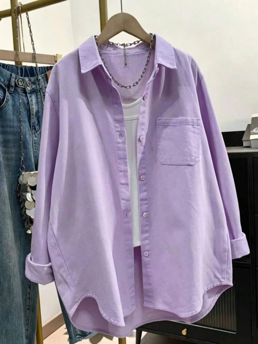 solid mauve purple cotton button-down casual shirt