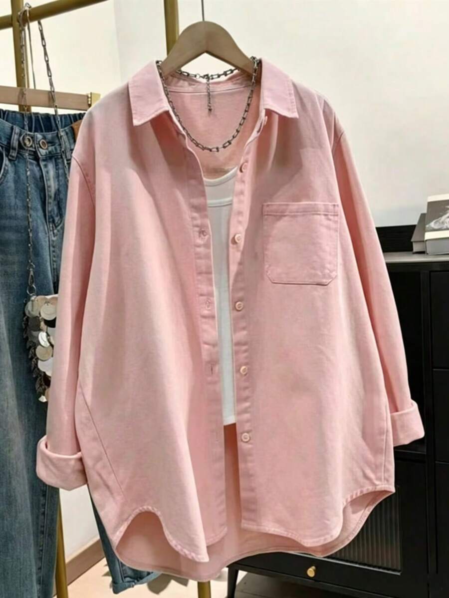 solid baby pink cotton button-down casual shirt