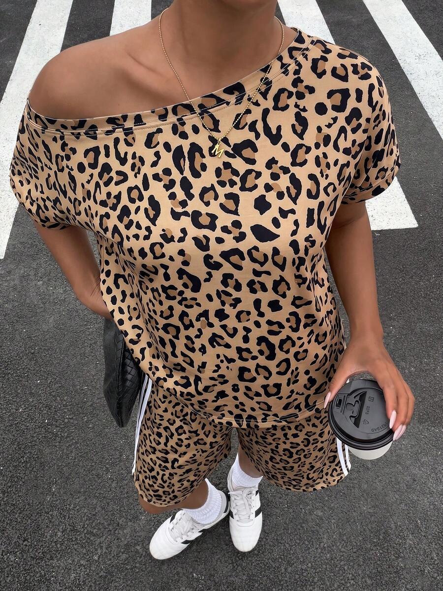khaki asymmetric neck short sleeve t-shirt