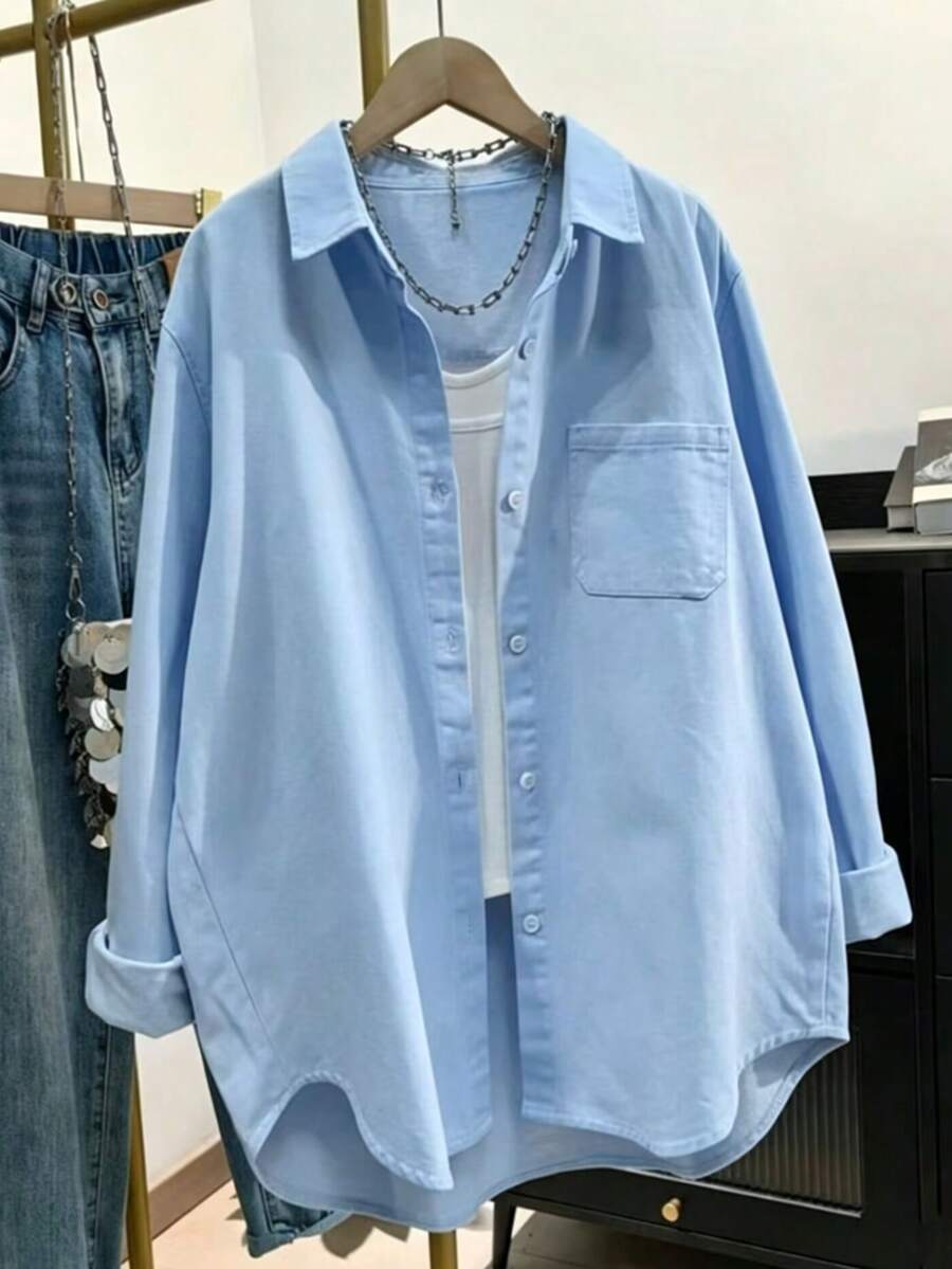solid baby blue cotton button-down casual shirt