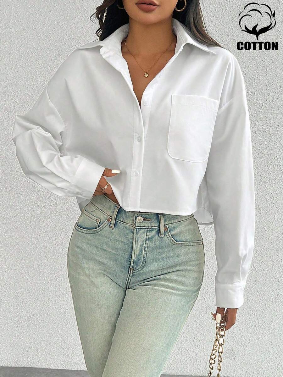 bright white button front long sleeve casual shirt