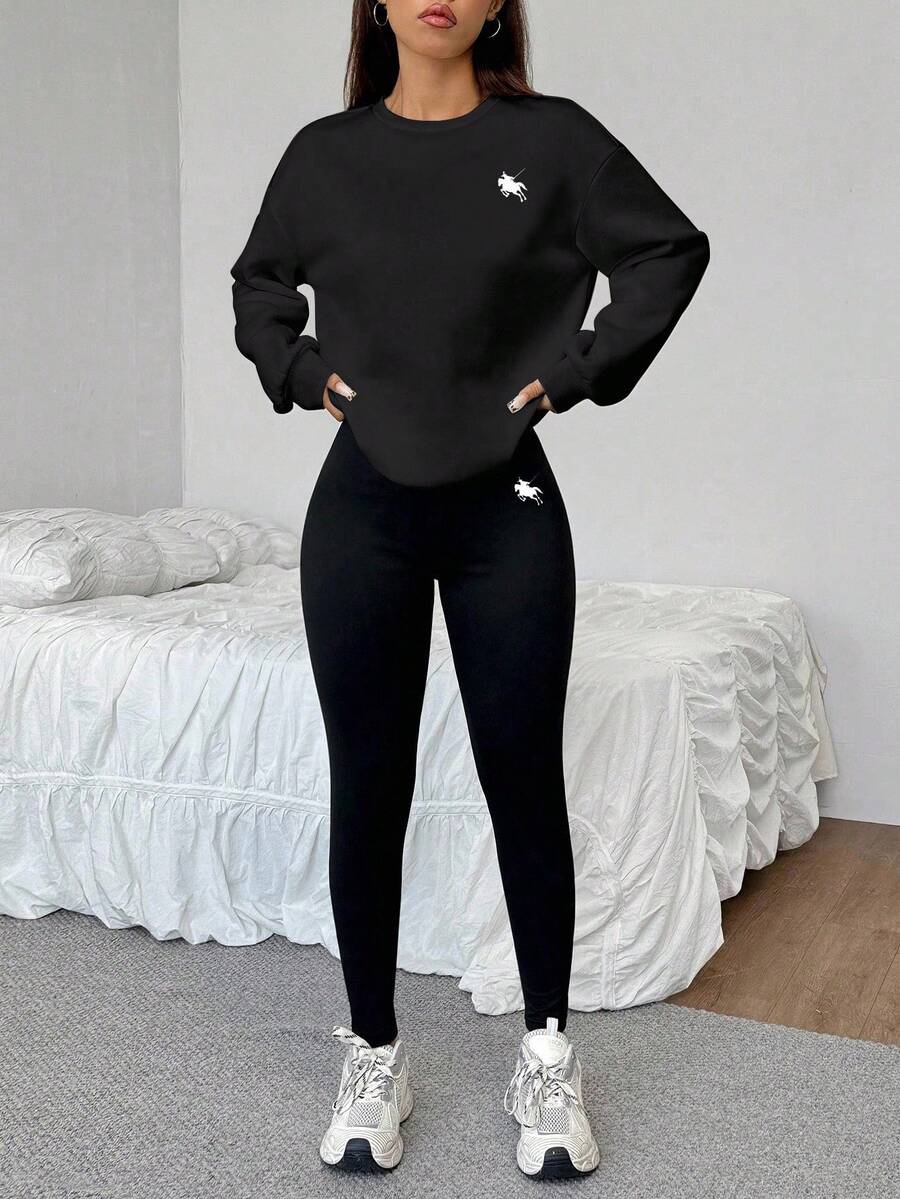 black tom and jerry graphic sweatshirt and leggings set