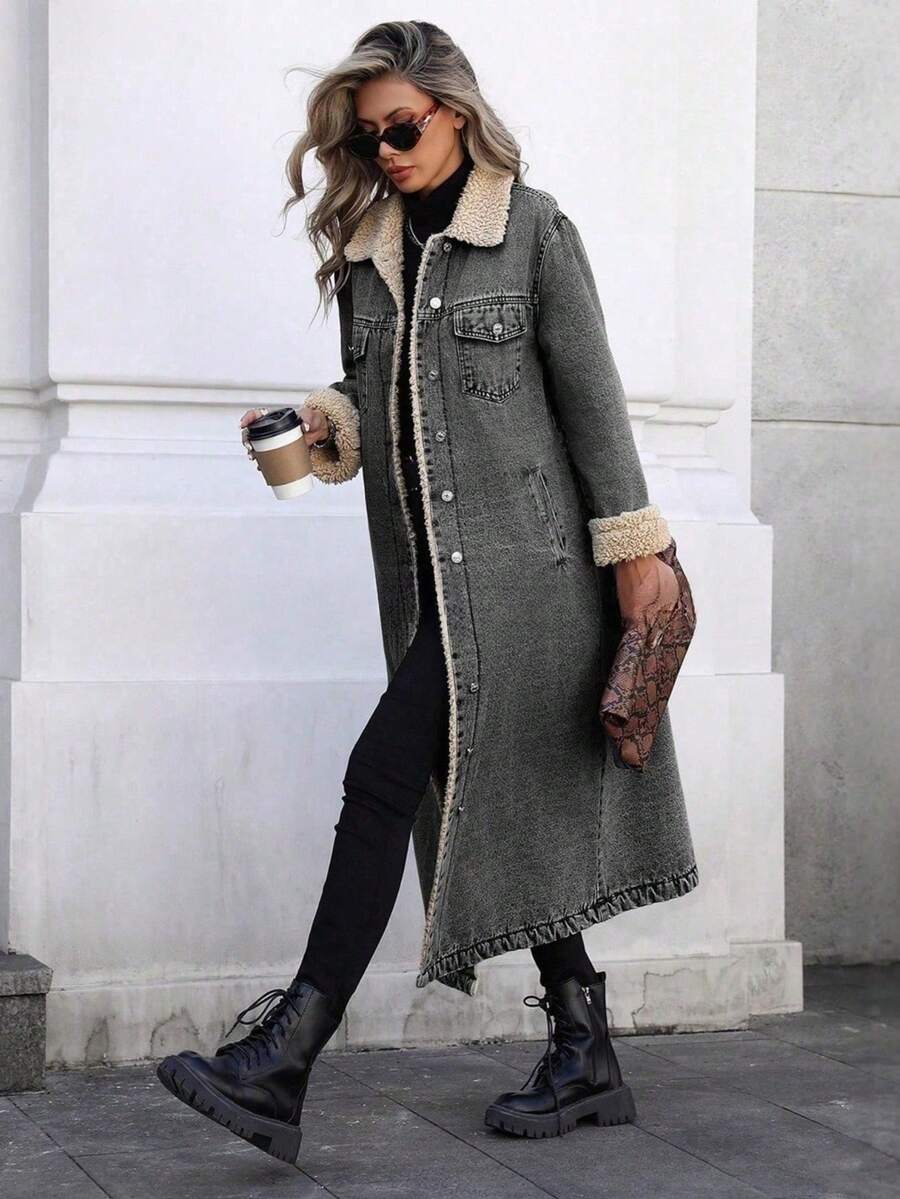 long grey coat with fleece lining