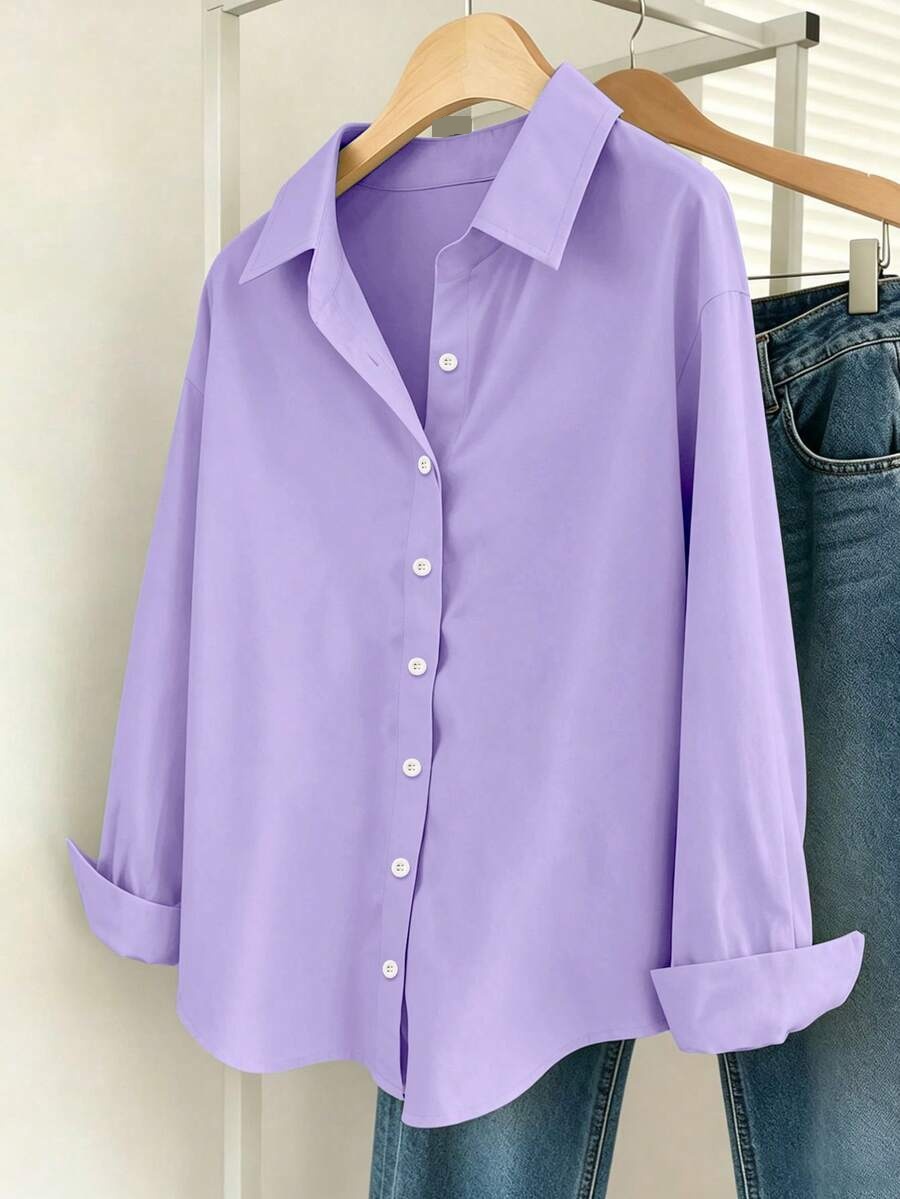 lilac purple patchwork cotton button-down shirt