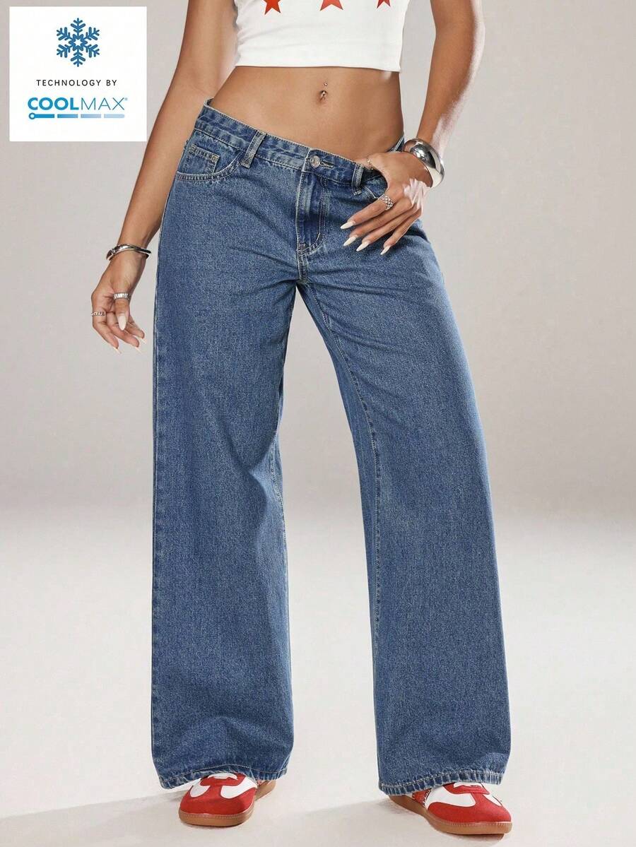 casual washed low-waist straight-leg azure jeans