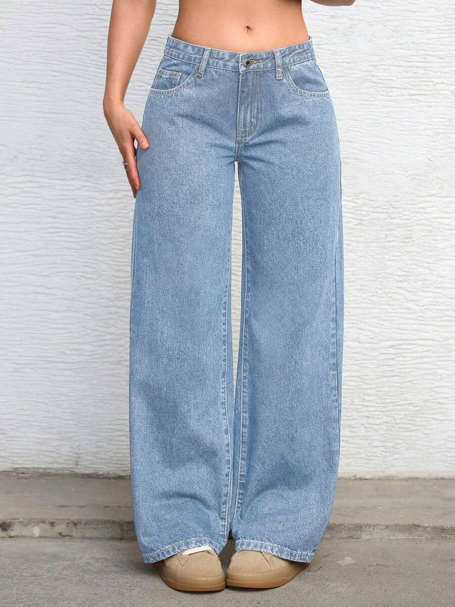 casual washed low-waist straight-leg pale jeans