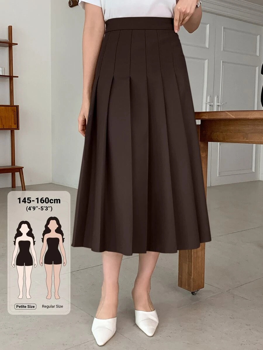 solid brown pleated midi skirt