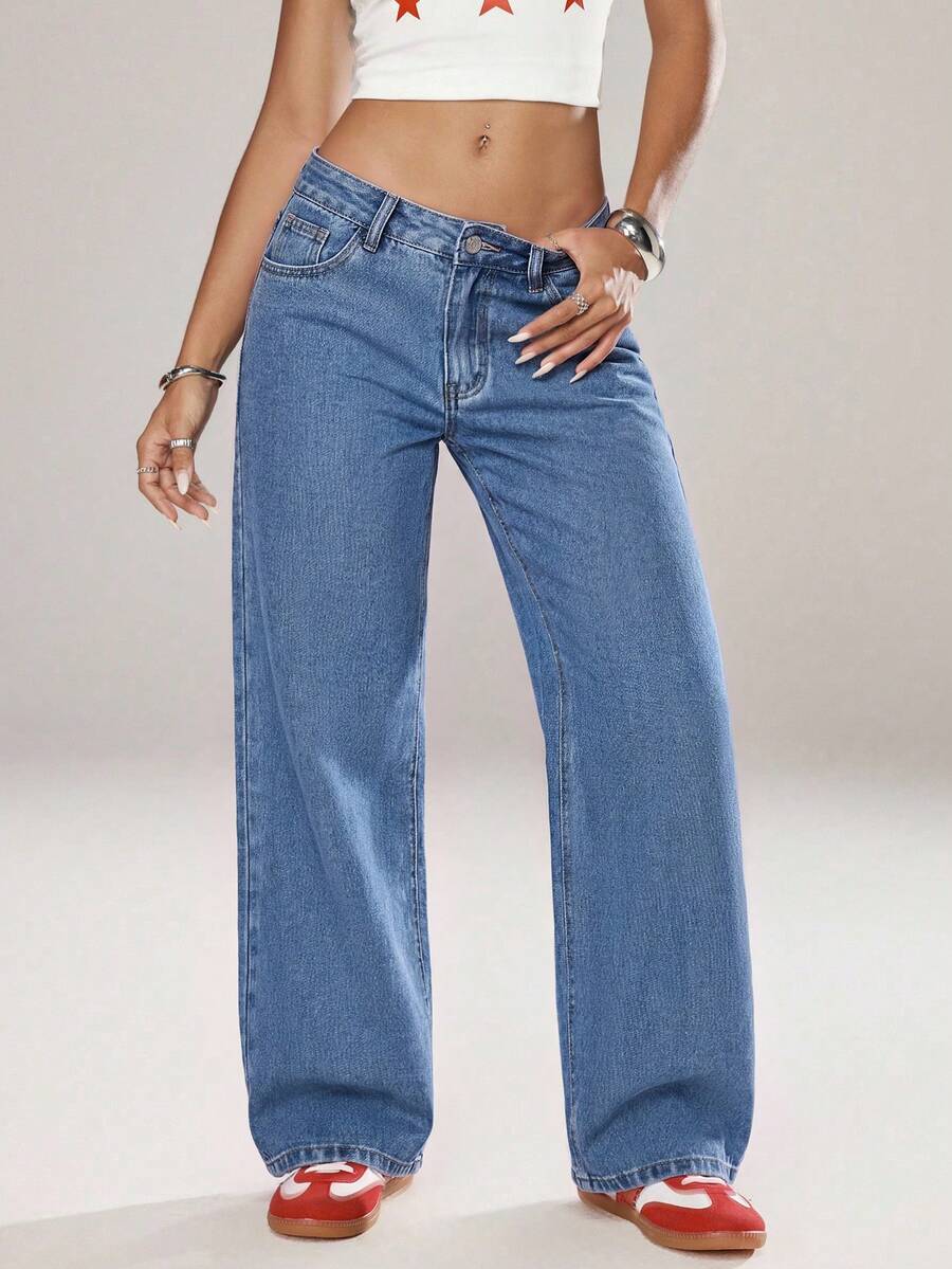 medium wash relaxed fit denim jeans