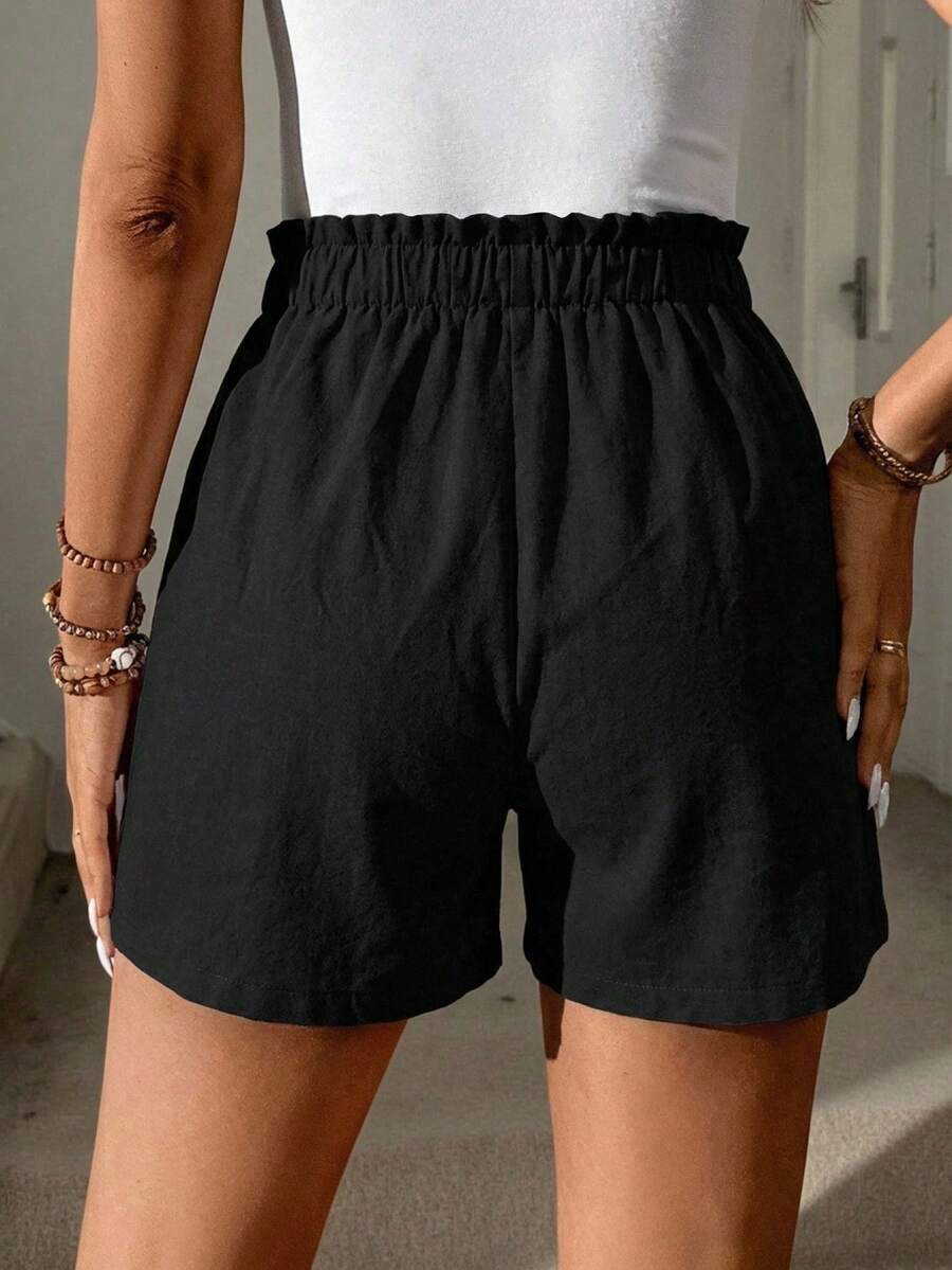 black cotton elastic waist casual summer shorts