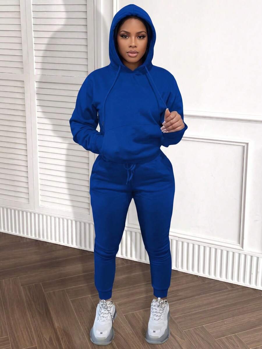royal blue hooded long sleeve casual everyday sweatshirt