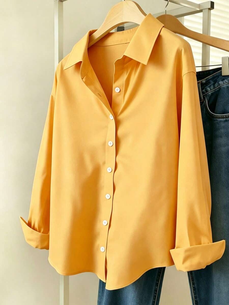 yellow patchwork cotton button-down shirt