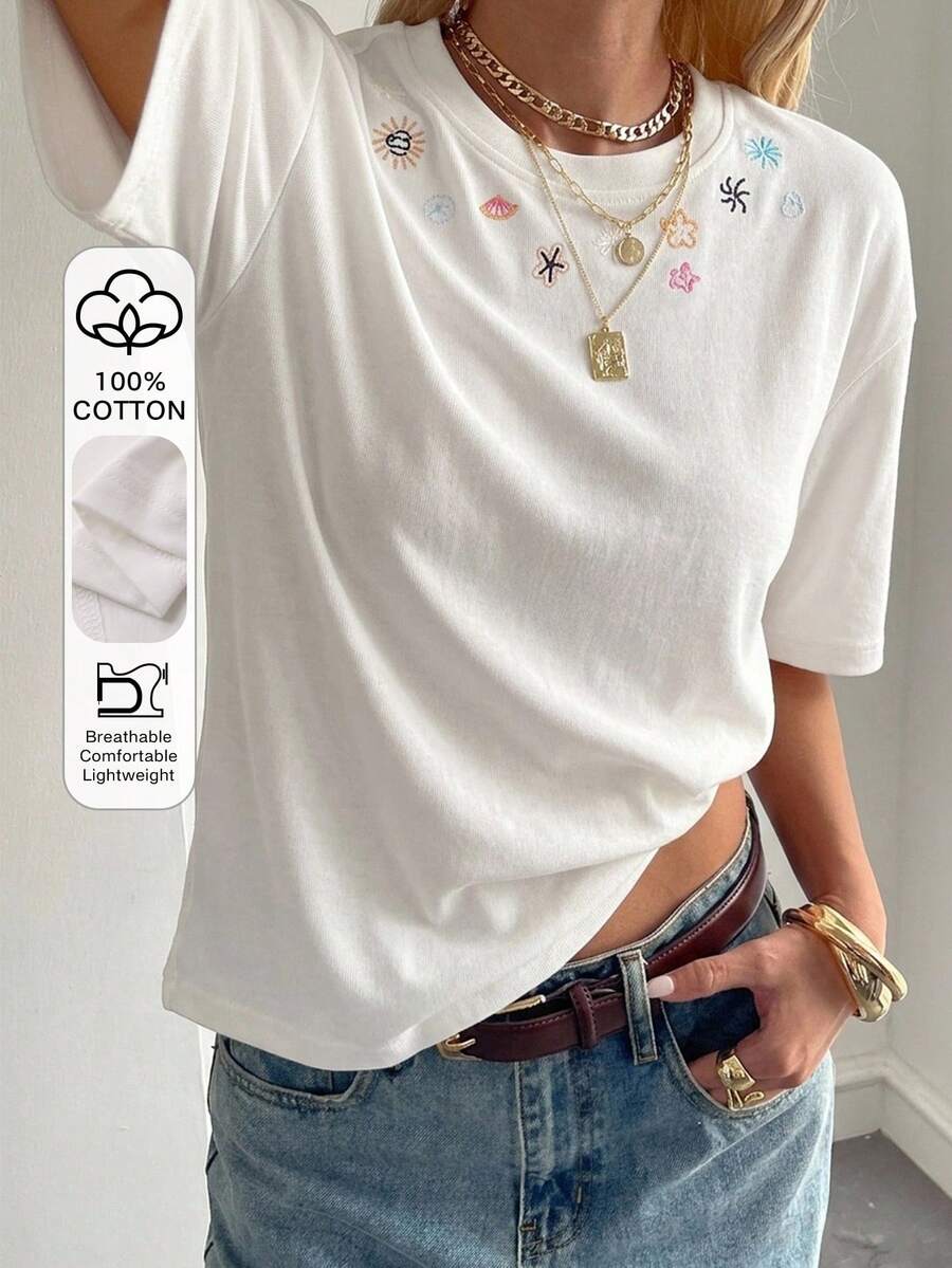 loose casual round neck basic cream t-shirt
