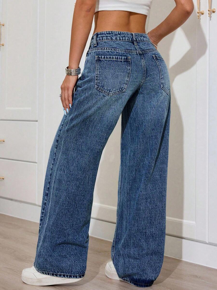 petite wide leg casual denim jeans