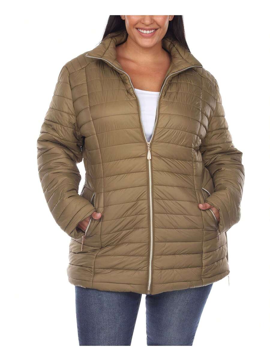 plus size olive green quilted puffer coat
