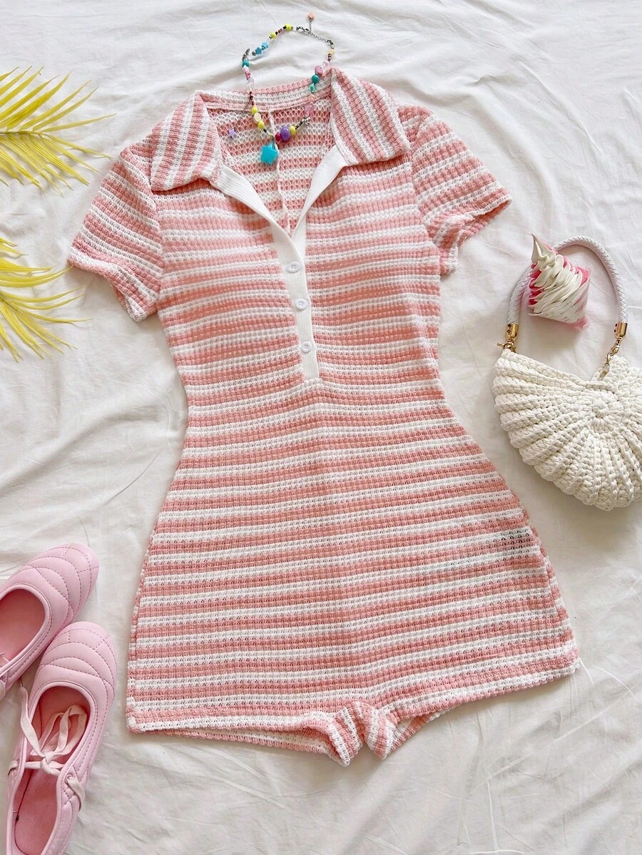 striped rose and blue collared playsuit