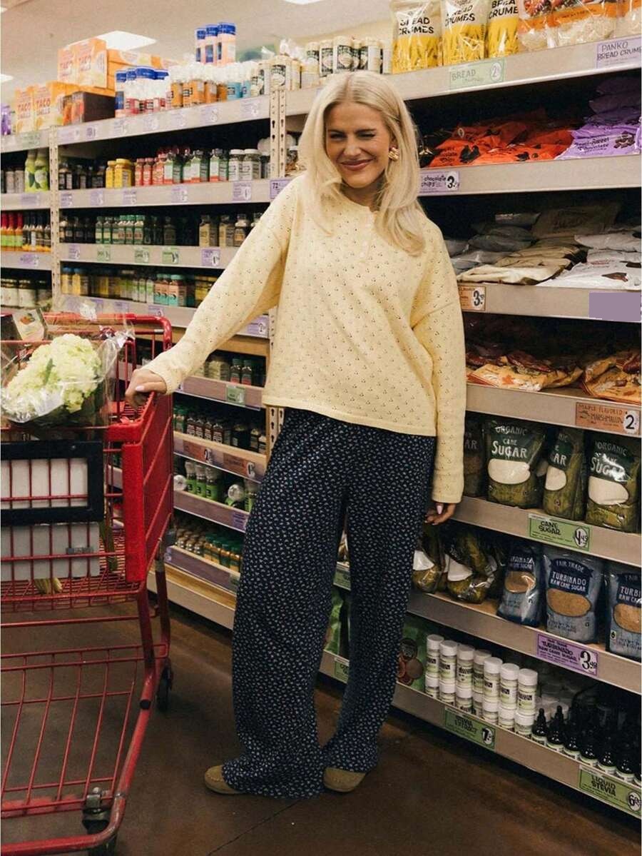 henley neck hollow knit sweater in light yellow