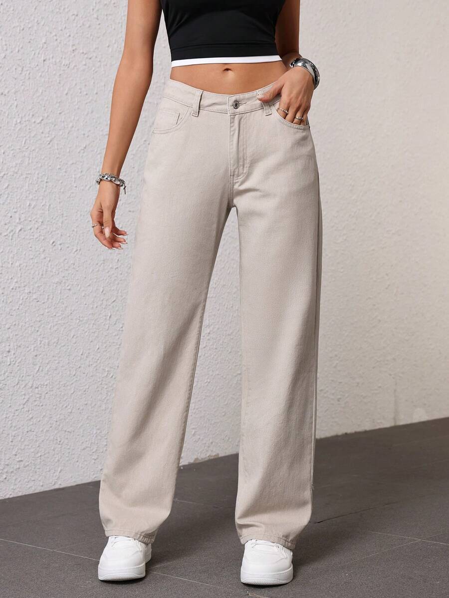 light grey straight-leg denim jeans
