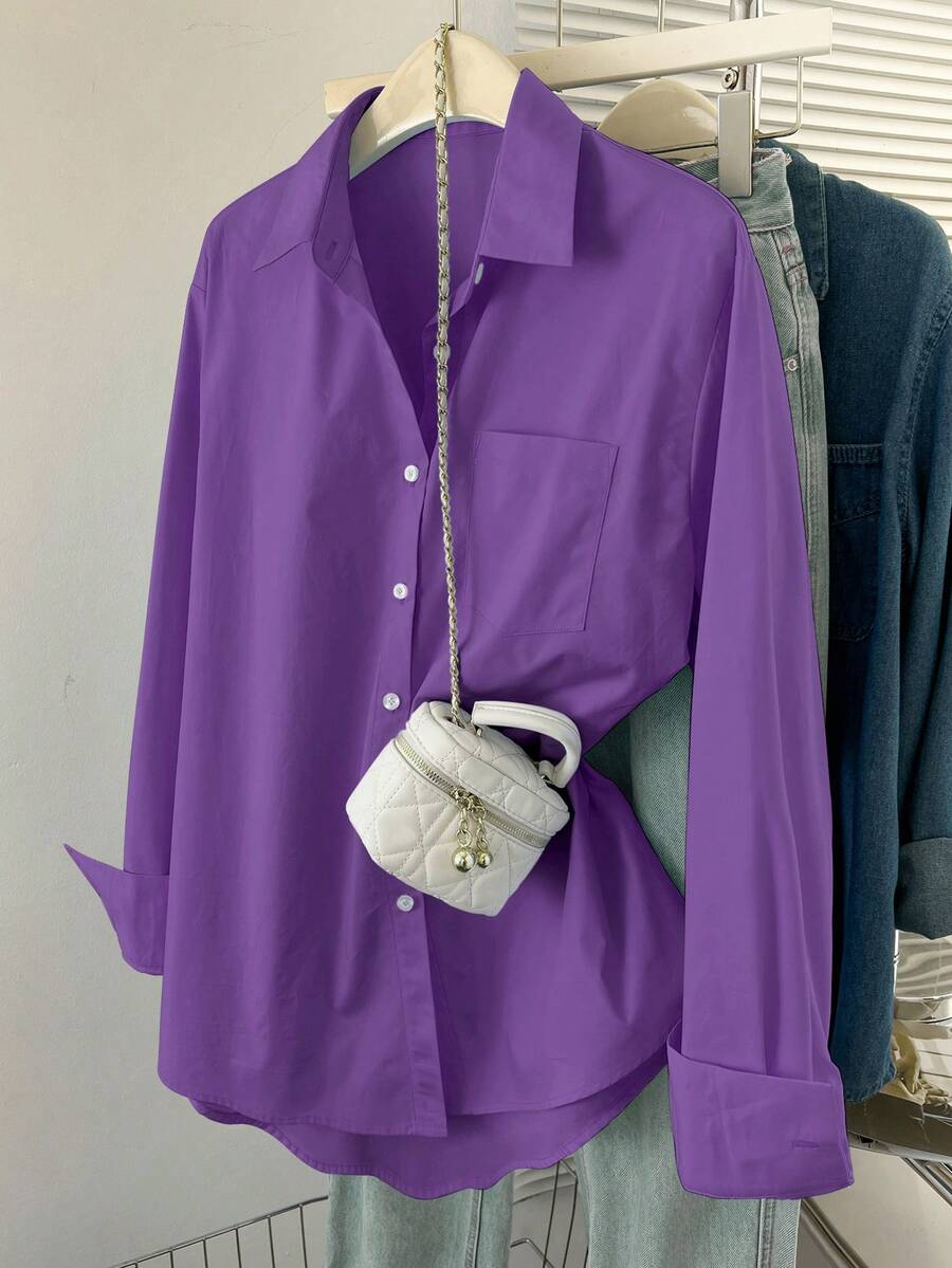 violet purple cotton button down shirt
