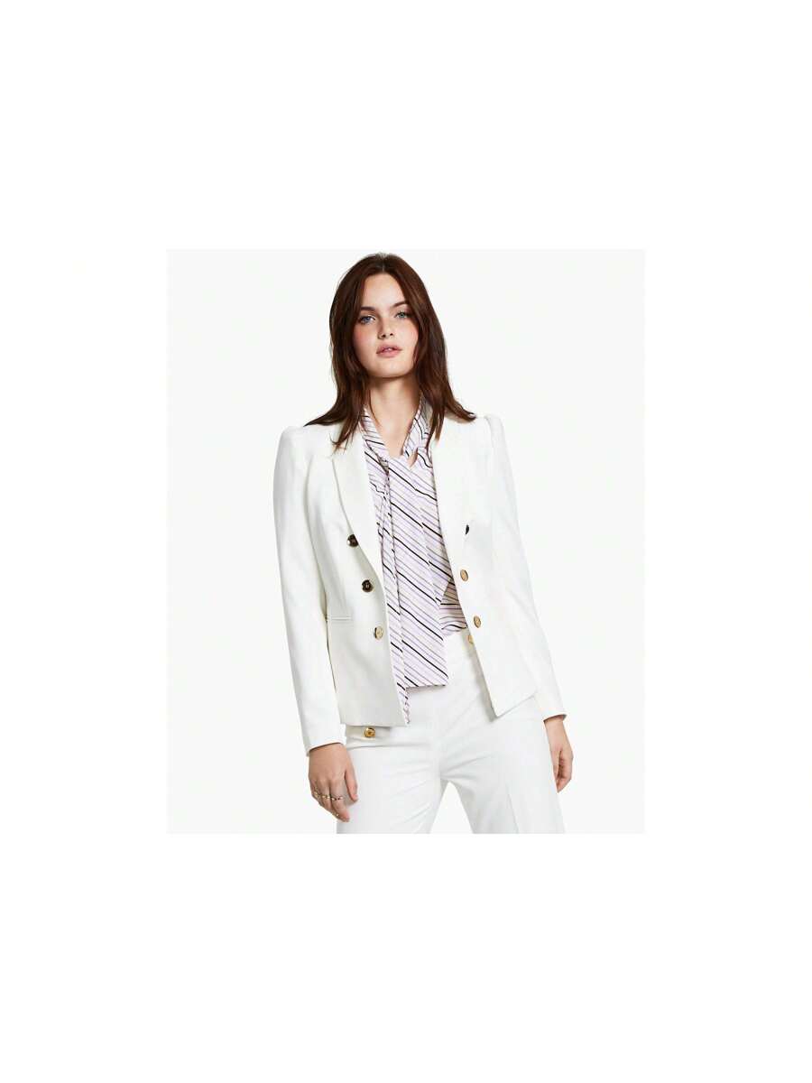 white puff sleeve double breasted blazer