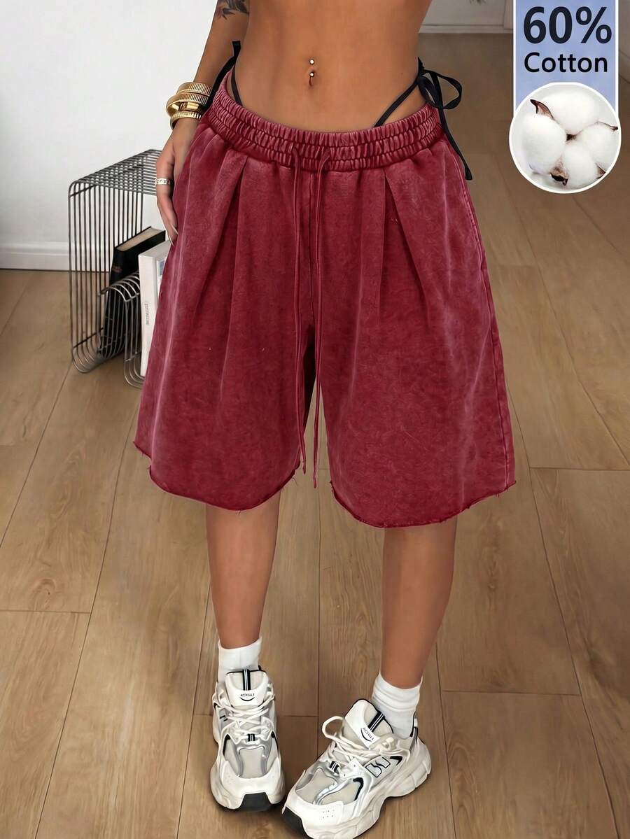burgundy pleated baggy bermuda shorts